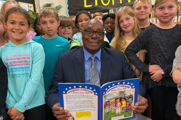Madison Mayor Fred Perriman reads to third graders at Morgan County Elementary School, October 2022.
Photo by Patrick Yost.